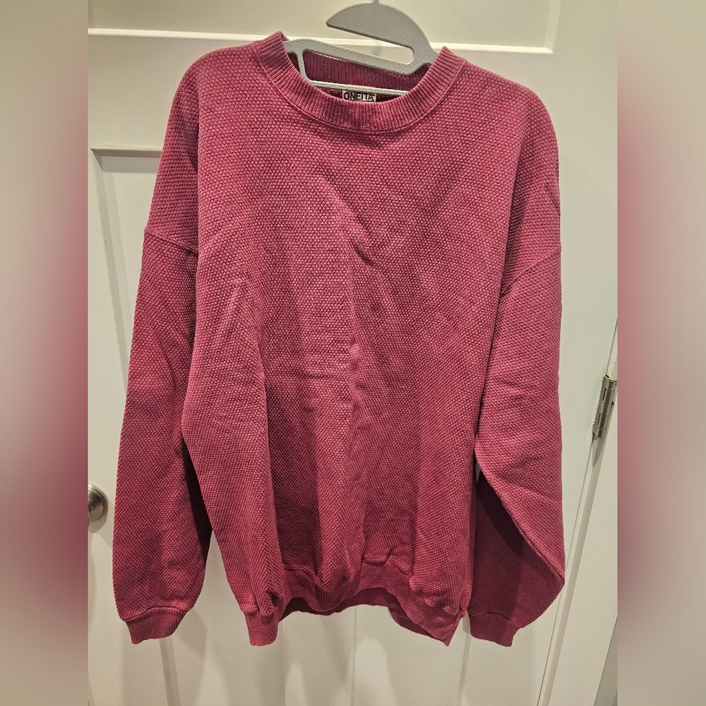 Vintage Oneita Color Wear Made in USA Textured Crewneck Sweatshirt Large Berry